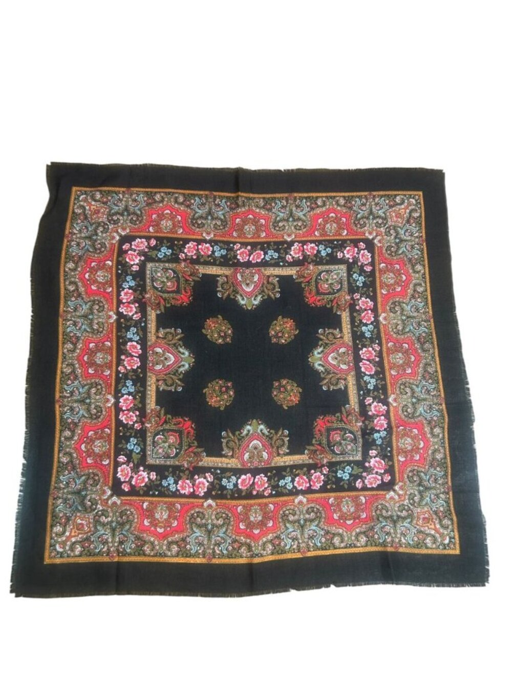 Glentex Vintage Made in Japan Black Challis Paisley 30” Square Scarf